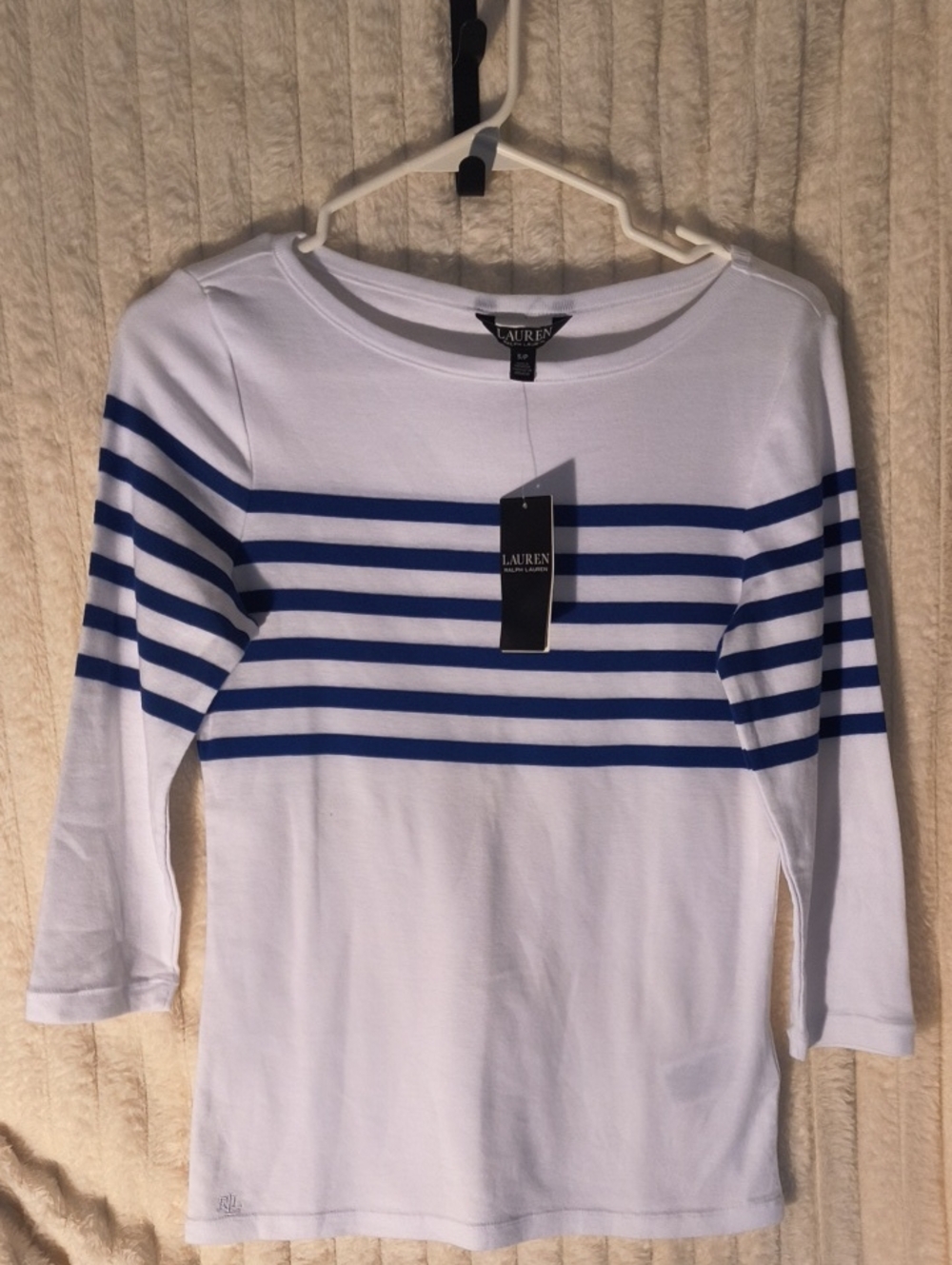 Lauren Ralph Lauren White and Blue Striped Boatneck Top